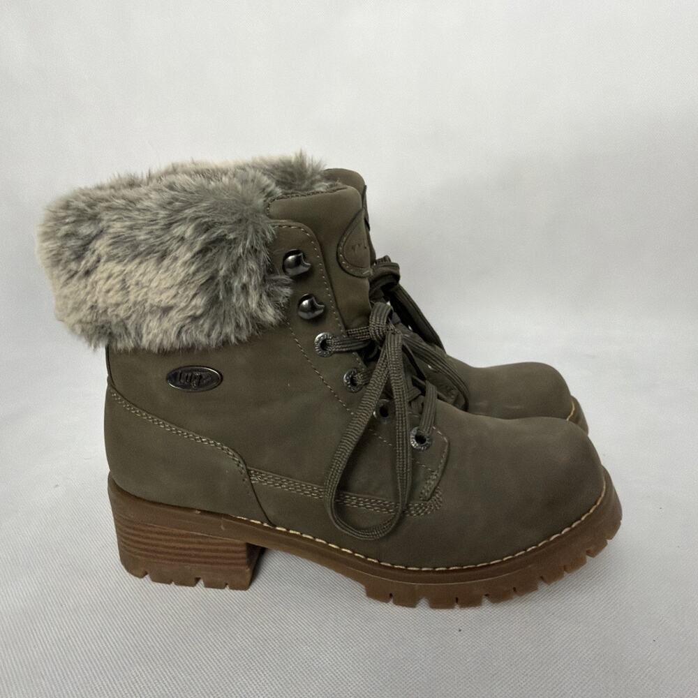 Lugz Green Empire Hi-Fur Lace-Up Women’s Outdoor Ankle Boots Size 8.5 Faux Fur - Picture 6 of 10